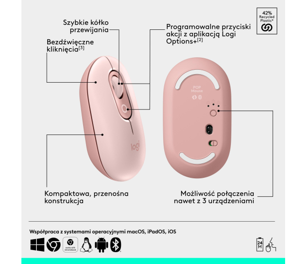 Logitech POP ICON Mouse różowa - 1276200 - zdjęcie 10